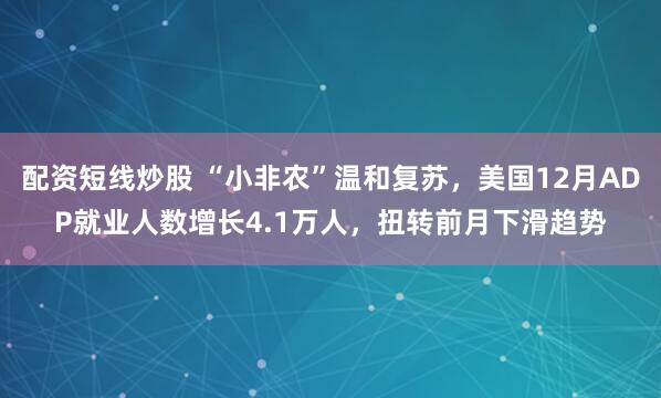 配资短线炒股 “小非农”温和复苏，美国12月ADP就业人数增长4.1万人，扭转前月下滑趋势