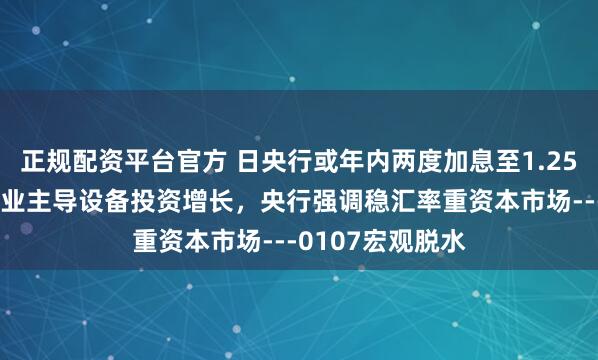 正规配资平台官方 日央行或年内两度加息至1.25%，基建与服务业主导设备投资增长，央行强调稳汇率重资本市场---0107宏观脱水